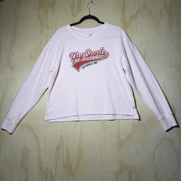 Lucky Brand Tops - Lucky Brand Yay Sports Graphic Sweatshirt Womens Large Pink Cropped Pullover NWT